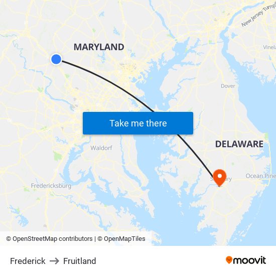 Frederick to Fruitland map