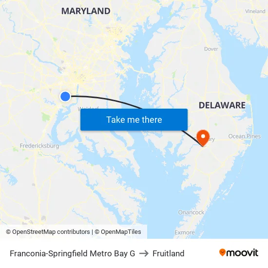 Franconia-Springfield Metro Bay G to Fruitland map