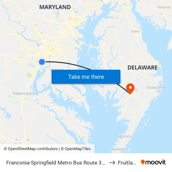 Franconia-Springfield Metro Bus Route 301 to Fruitland map