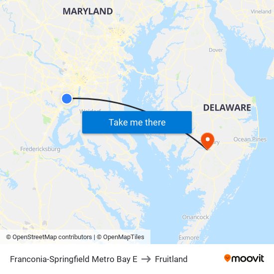 Franconia-Springfield Metro Bay E to Fruitland map