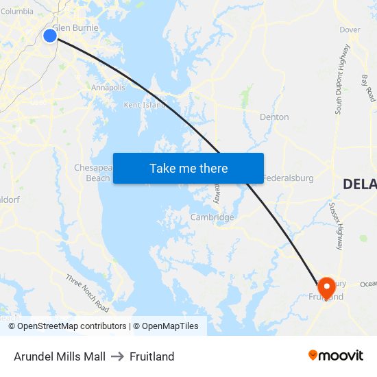 Arundel Mills Mall to Fruitland map