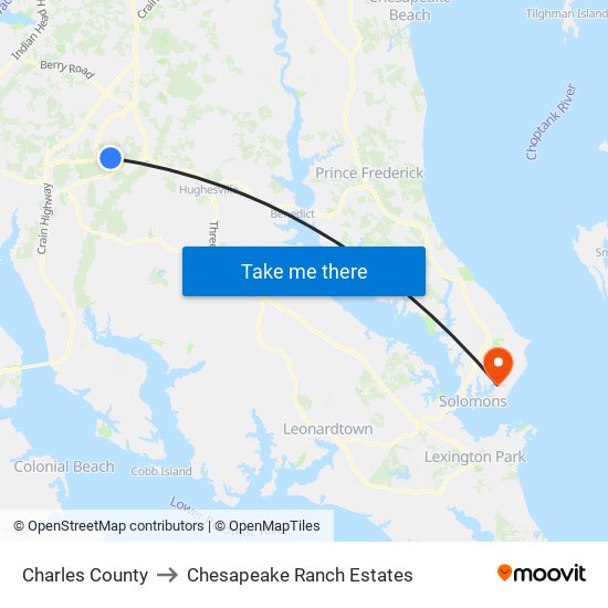 Charles County to Chesapeake Ranch Estates map