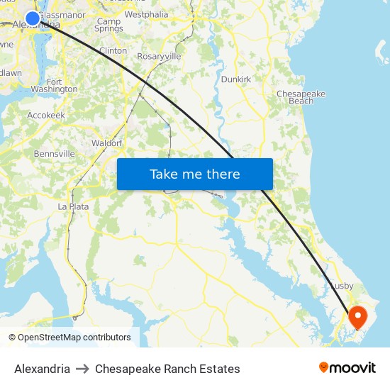 Alexandria to Chesapeake Ranch Estates map