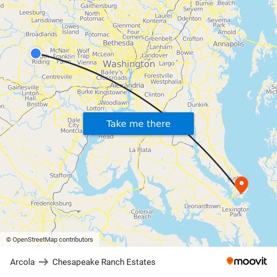 Arcola to Chesapeake Ranch Estates map