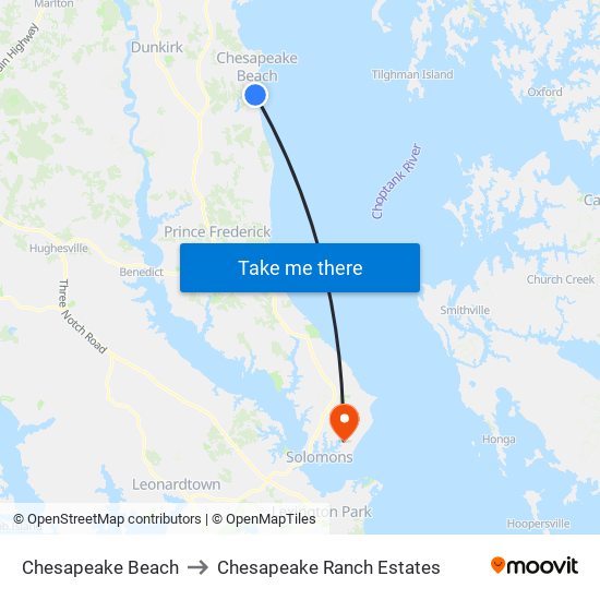 Chesapeake Beach to Chesapeake Ranch Estates map