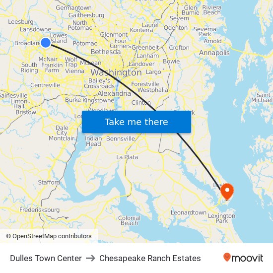 Dulles Town Center to Chesapeake Ranch Estates map