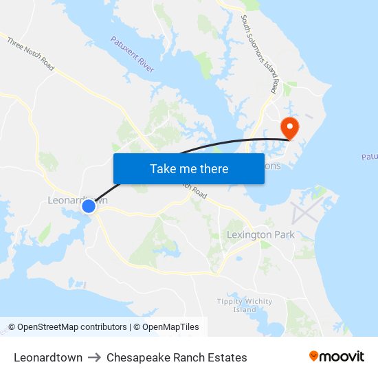 Leonardtown to Chesapeake Ranch Estates map