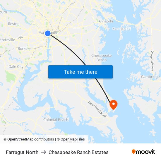 Farragut North to Chesapeake Ranch Estates map