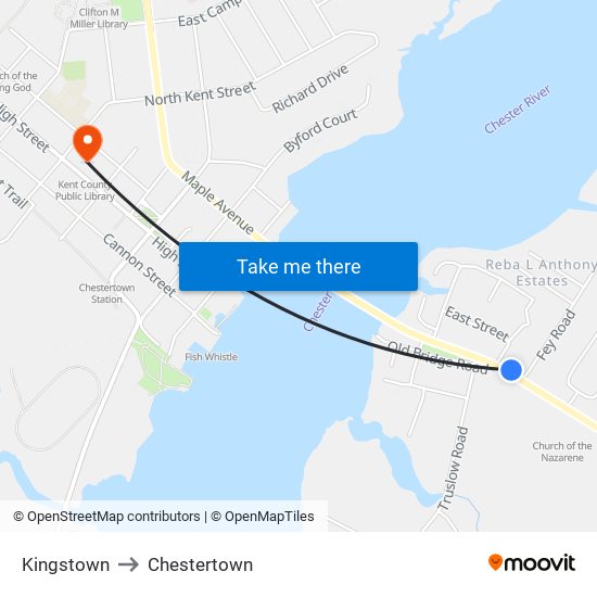 Kingstown to Chestertown map