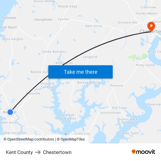 Kent County to Chestertown map