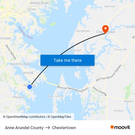 Anne Arundel County to Chestertown map