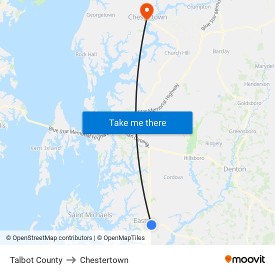 Talbot County to Chestertown map