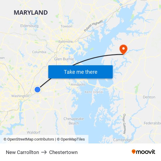 New Carrollton to Chestertown map