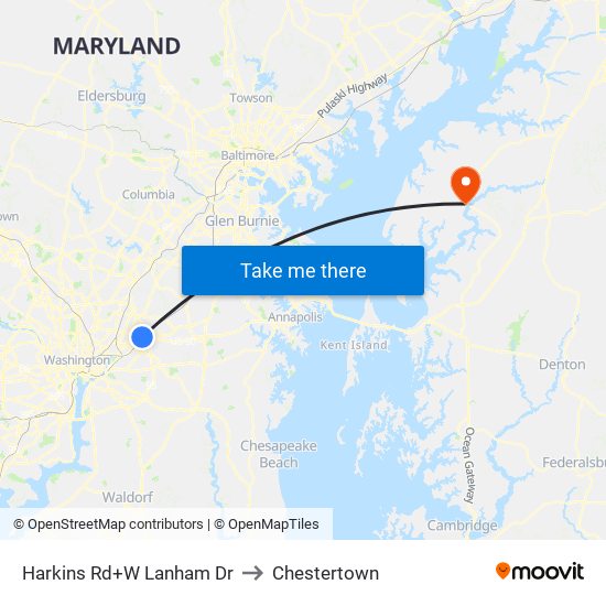 Harkins Rd+W Lanham Dr to Chestertown map