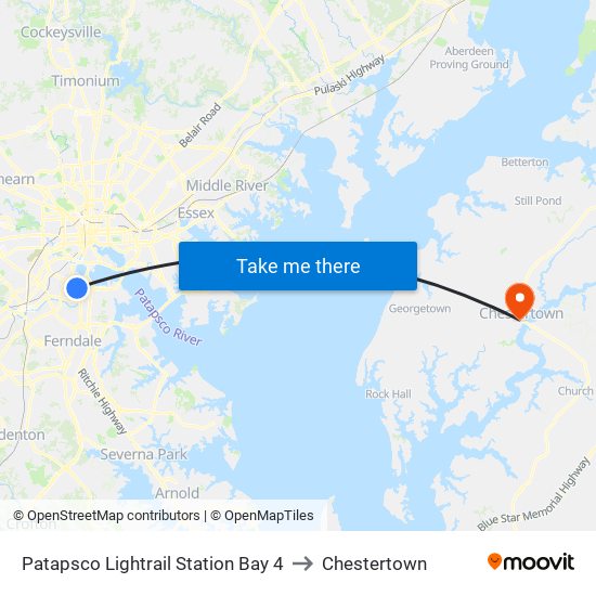 Patapsco Lightrail Station Bay 4 to Chestertown map