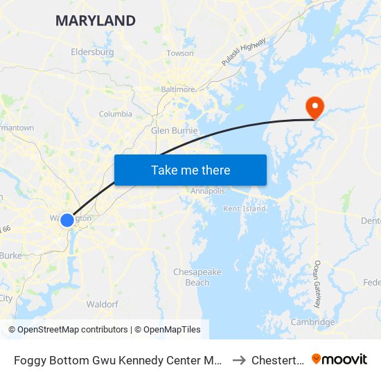 Foggy Bottom Gwu Kennedy Center Metro Station to Chestertown map