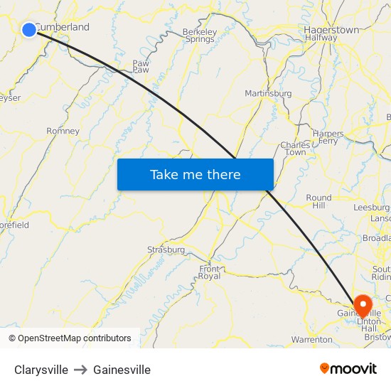 Clarysville to Gainesville map