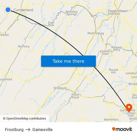 Frostburg to Gainesville map