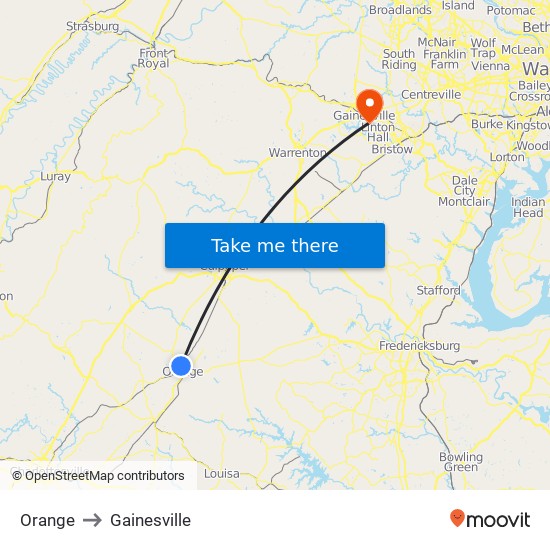 Orange to Gainesville map