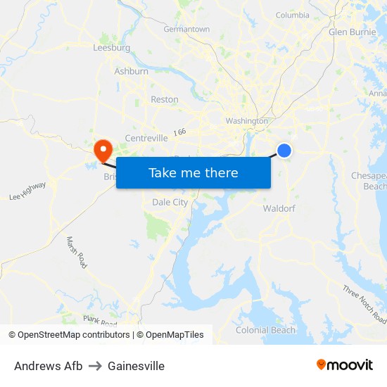 Andrews Afb to Gainesville map