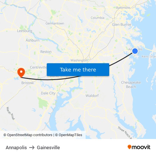 Annapolis to Gainesville map