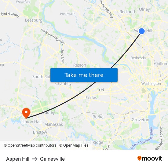 Aspen Hill to Gainesville map