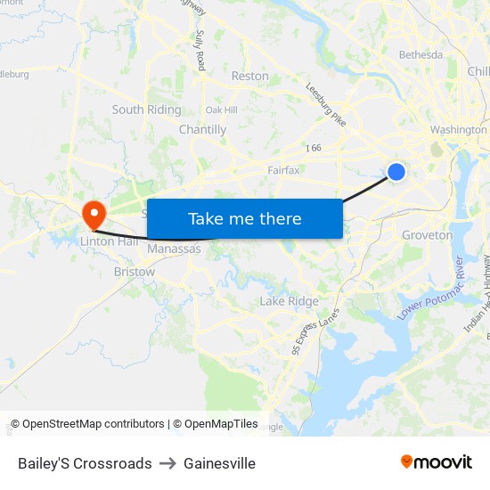 Bailey'S Crossroads to Gainesville map