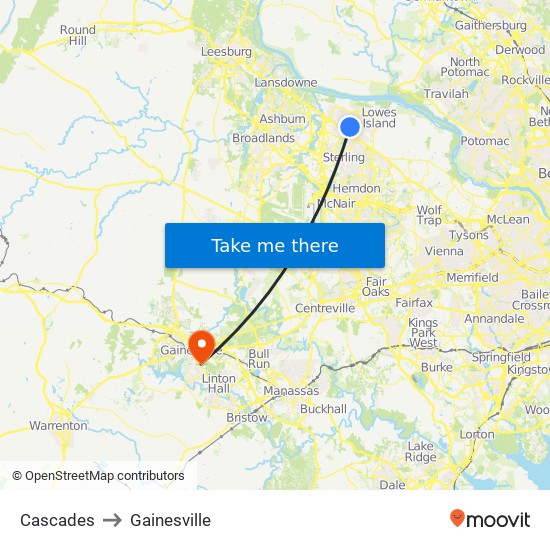 Cascades to Gainesville map