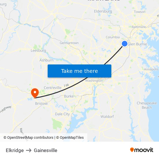 Elkridge to Gainesville map