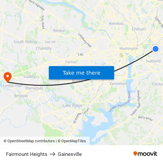 Fairmount Heights to Gainesville map