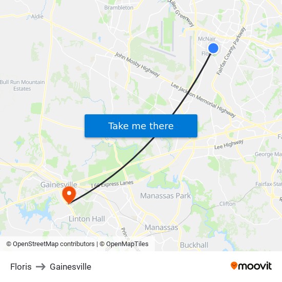 Floris to Gainesville map