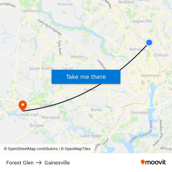 Forest Glen to Gainesville map