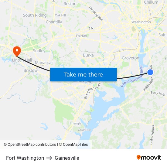 Fort Washington to Gainesville map