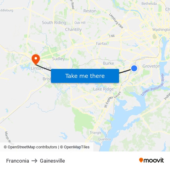 Franconia to Gainesville map