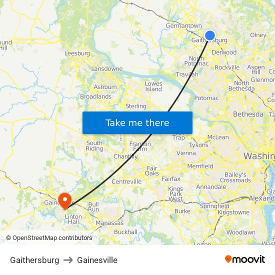 Gaithersburg to Gainesville map