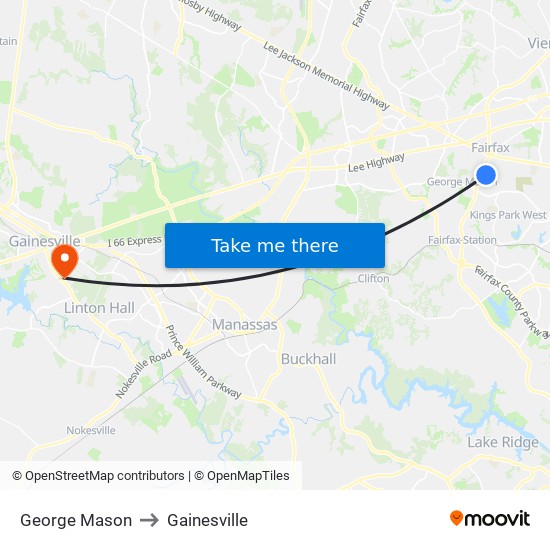 George Mason to Gainesville map