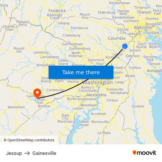 Jessup to Gainesville map