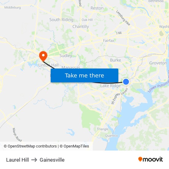 Laurel Hill to Gainesville map