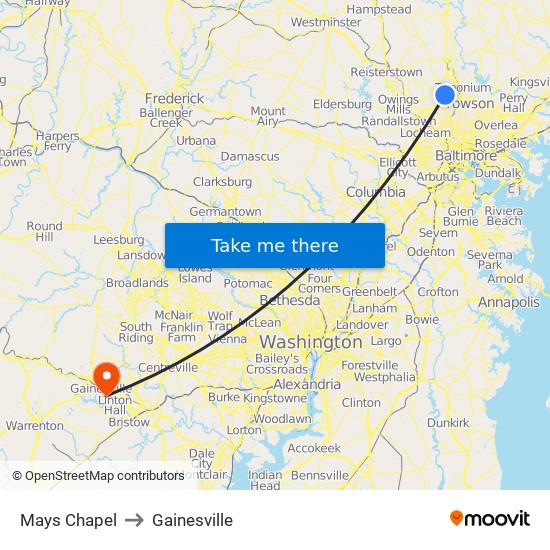 Mays Chapel to Gainesville map