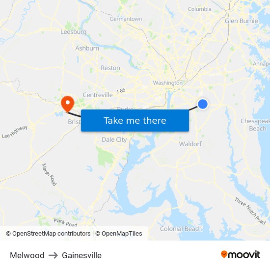 Melwood to Gainesville map