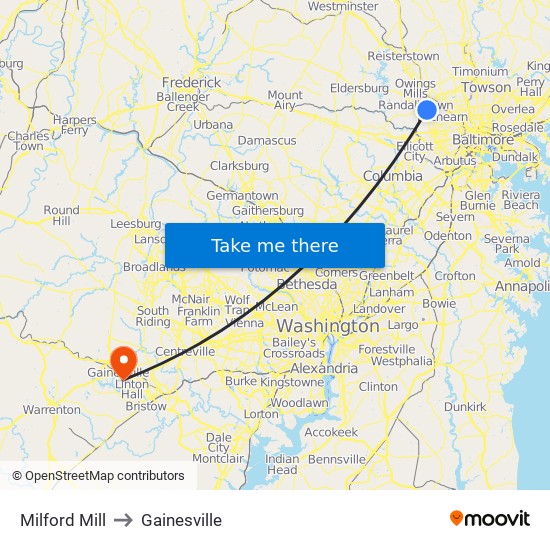 Milford Mill to Gainesville map