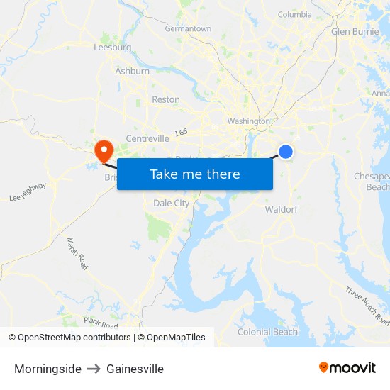 Morningside to Gainesville map