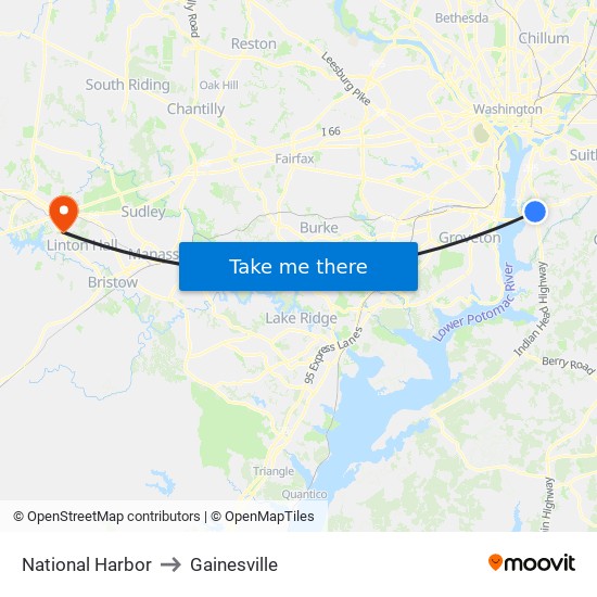 National Harbor to Gainesville map