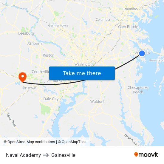 Naval Academy to Gainesville map