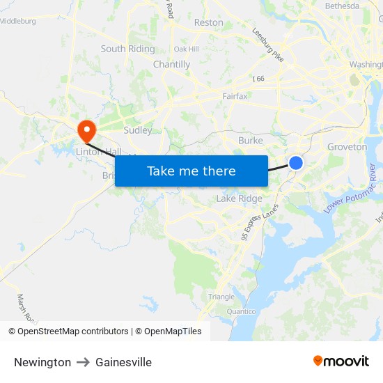 Newington to Gainesville map