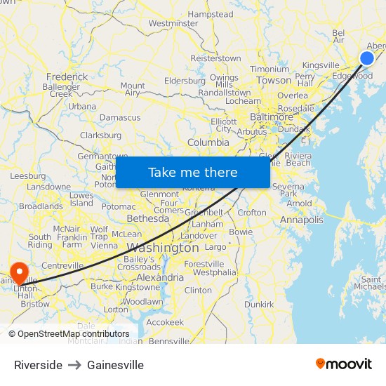 Riverside to Gainesville map