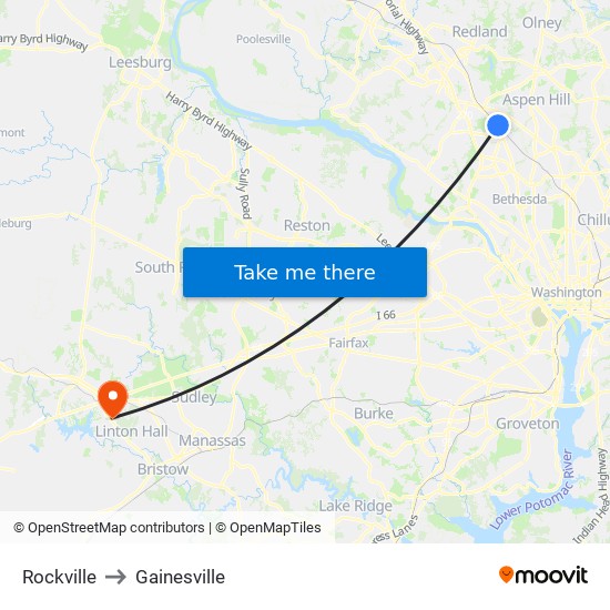 Rockville to Gainesville map