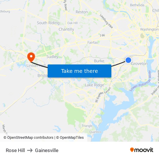 Rose Hill to Gainesville map