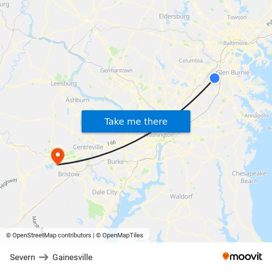 Severn to Gainesville map