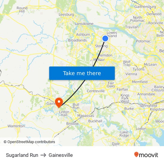 Sugarland Run to Gainesville map